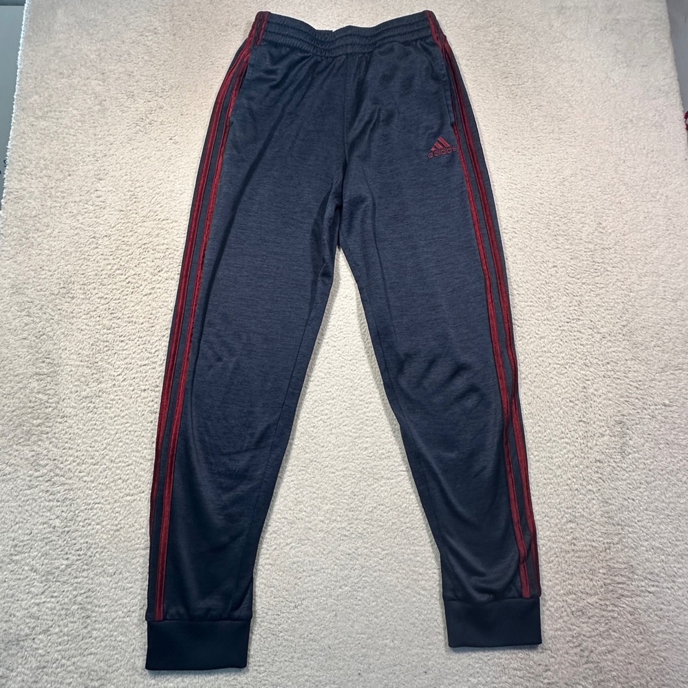 Adidas Track Pants Kids Size L 14/16 Navy Blue Red Stripes Joggers Athletic